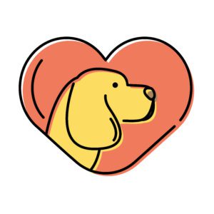Cute little dog head in heart illustration design